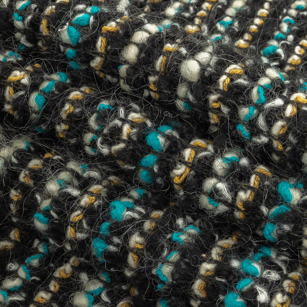 Navy, Aqua and Yellow Striped Chunky Wool Knit Folded Navy, Aqua and Yellow Striped Chunky Wool Knit Folded