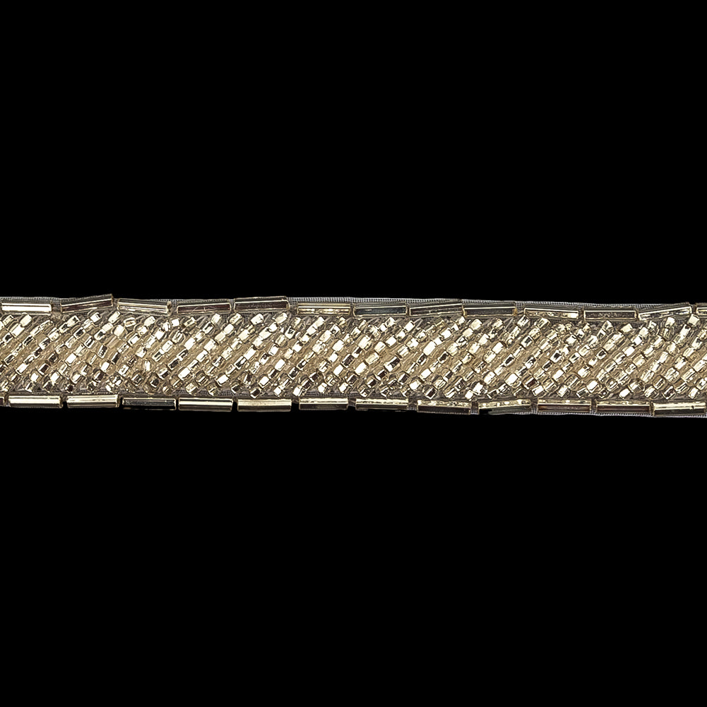 Vintage Fancy Off-White and Silver Bugle Beaded Trim - 0.625" Detail Vintage Fancy Off-White and Silver Bugle Beaded Trim - 0.625" Detail