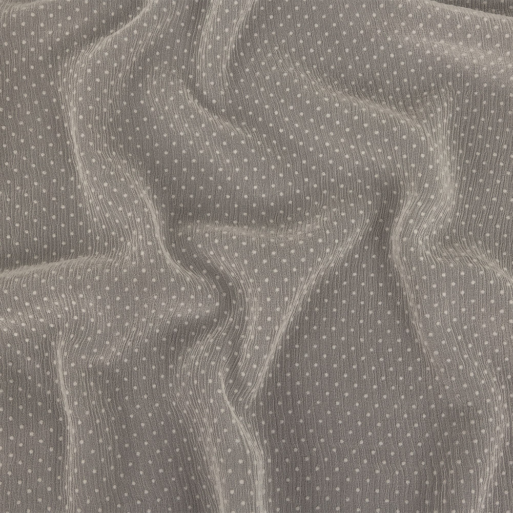 Famous Australian Designer Marshmallow Flocked Polka Dots Silk and Rayon Crinkled Chiffon Famous Australian Designer Marshmallow Flocked Polka Dots Silk and Rayon Crinkled Chiffon