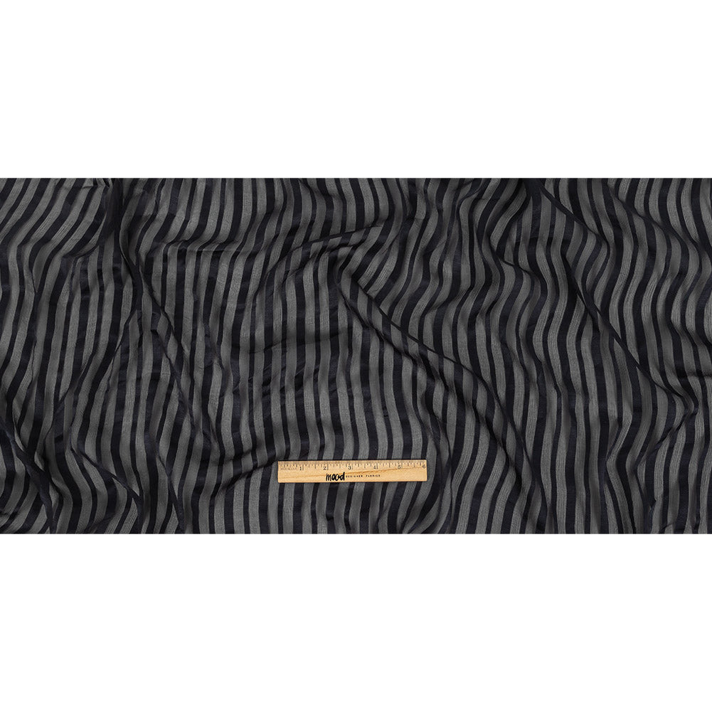 Famous Australian Designer French Navy Crinkled Silk Chiffon with Twill Stripes Full Famous Australian Designer French Navy Crinkled Silk Chiffon with Twill Stripes Full