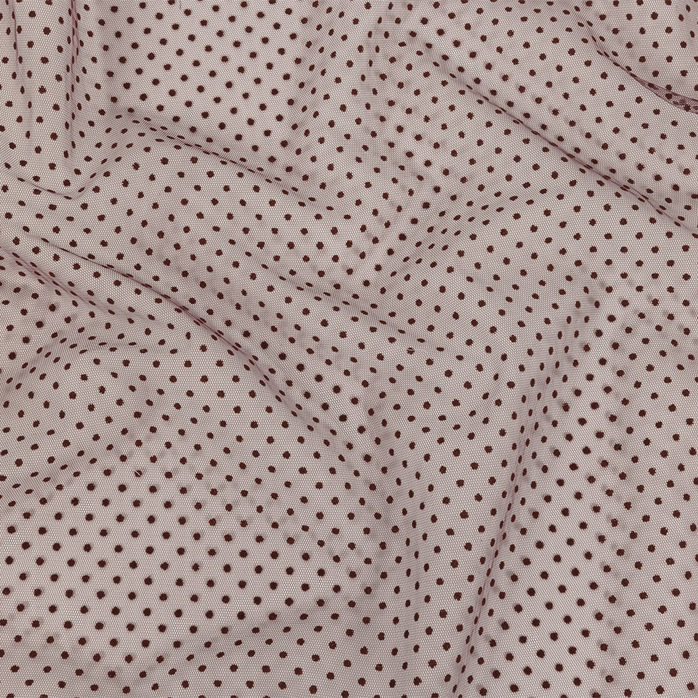 Famous Australian Designer Mahogany Flocked Dots Polyester Mesh Famous Australian Designer Mahogany Flocked Dots Polyester Mesh