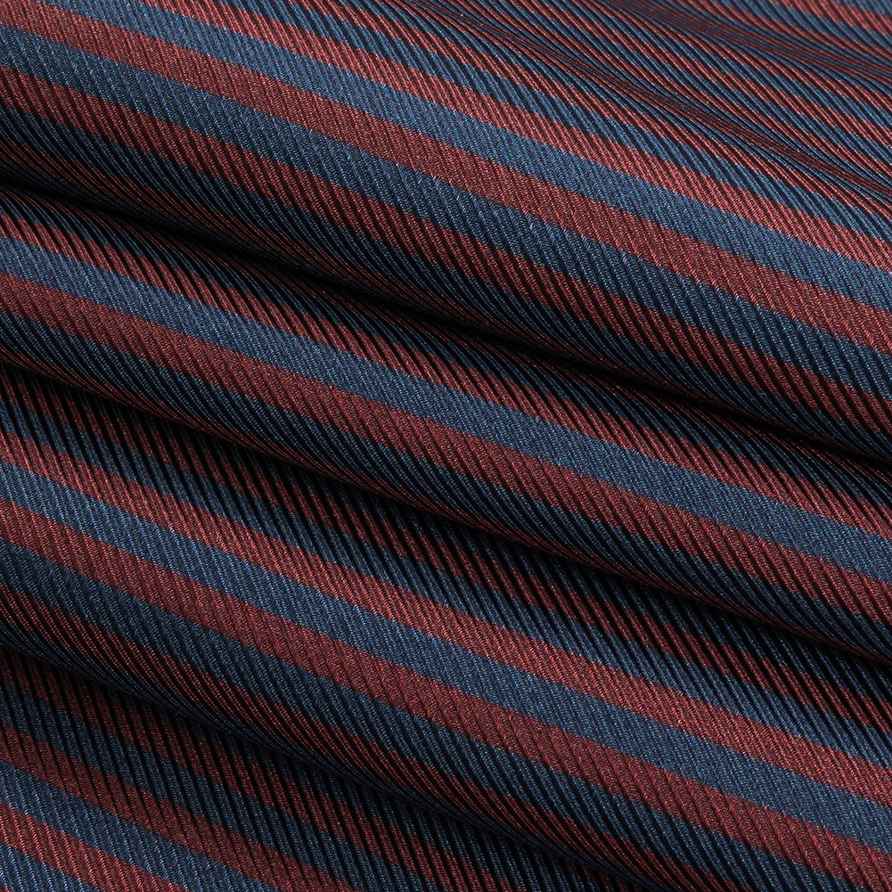 Famous Australian Designer Moonlit Ocean and Chocolate Truffle Candy Striped Viscose and Silk Twill Folded Famous Australian Designer Moonlit Ocean and Chocolate Truffle Candy Striped Viscose and Silk Twill Folded
