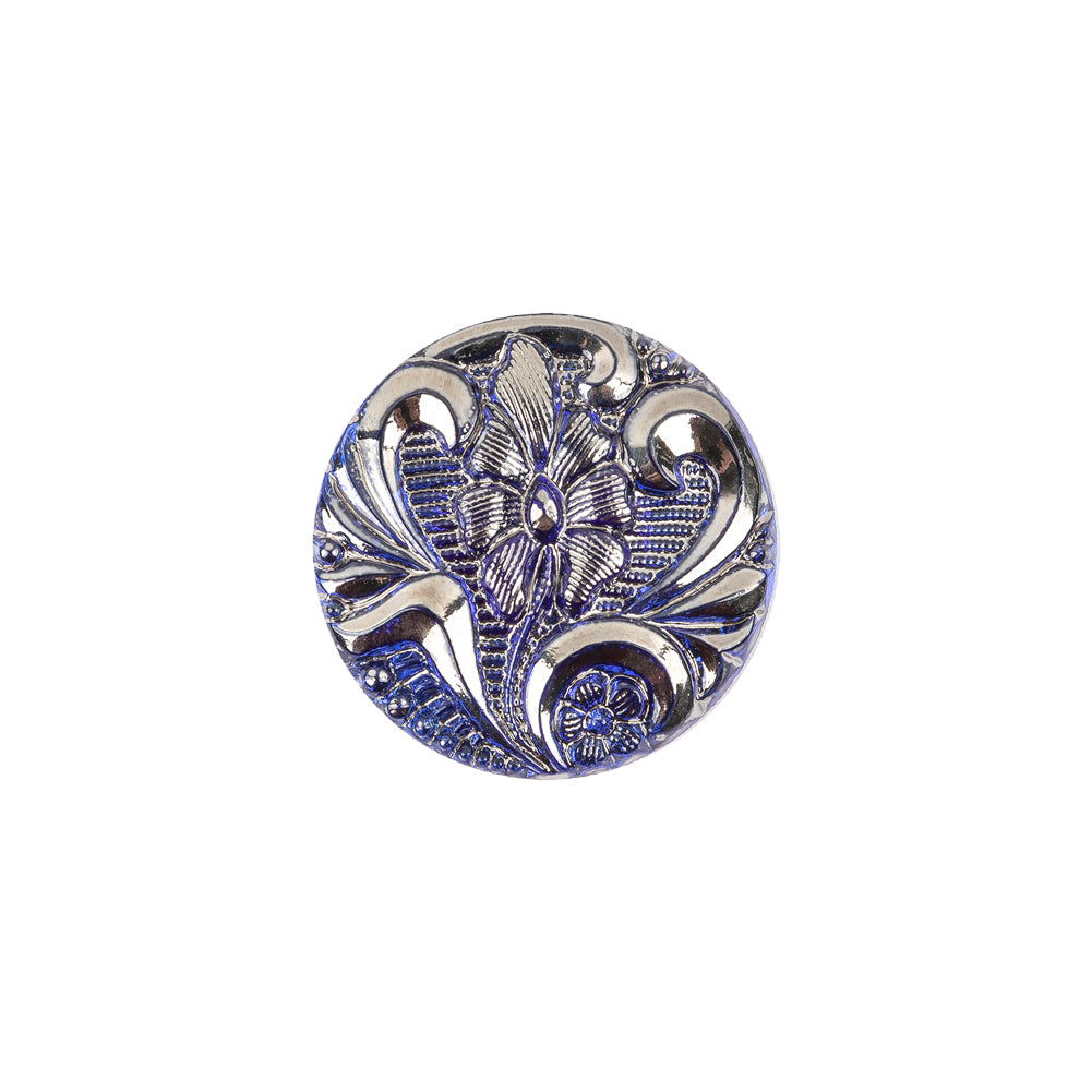 Cobalt Translucent Floral Shank Back Glass Button - 28L/18mm Cobalt Translucent Floral Shank Back Glass Button - 28L/18mm