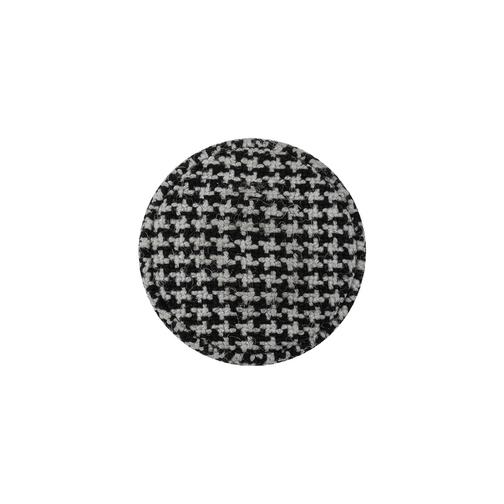 Black and White Houndstooth Fabric Covered Wool and Metal Sew On Button - 30L/19mm Detail Black and White Houndstooth Fabric Covered Wool and Metal Sew On Button - 30L/19mm Detail