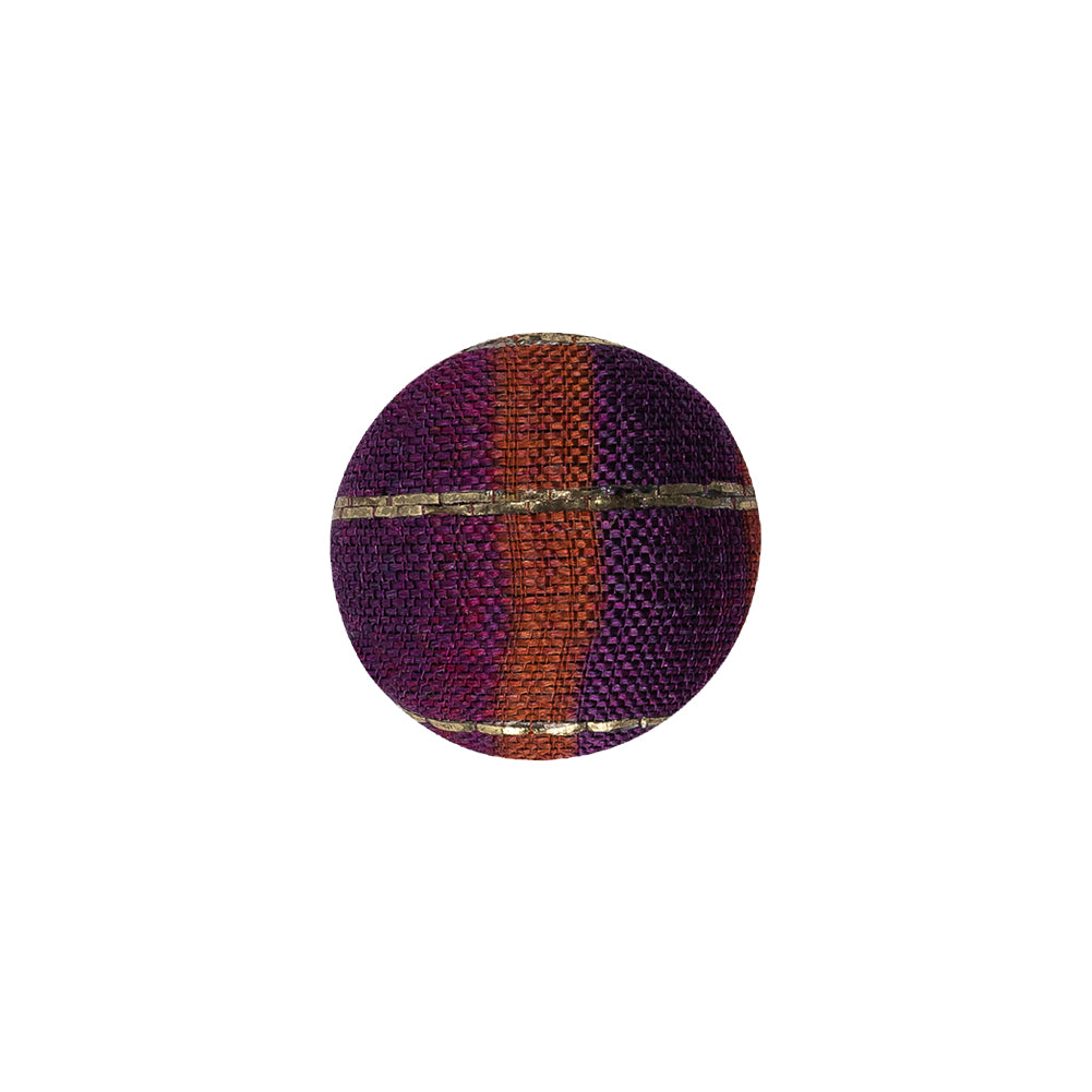 Deep Purple, Orange and Glitteratti Lurex Striped Fabric Covered Rayon Blend Sew On Button - 24L/15mm Deep Purple, Orange and Glitteratti Lurex Striped Fabric Covered Rayon Blend Sew On Button - 24L/15mm