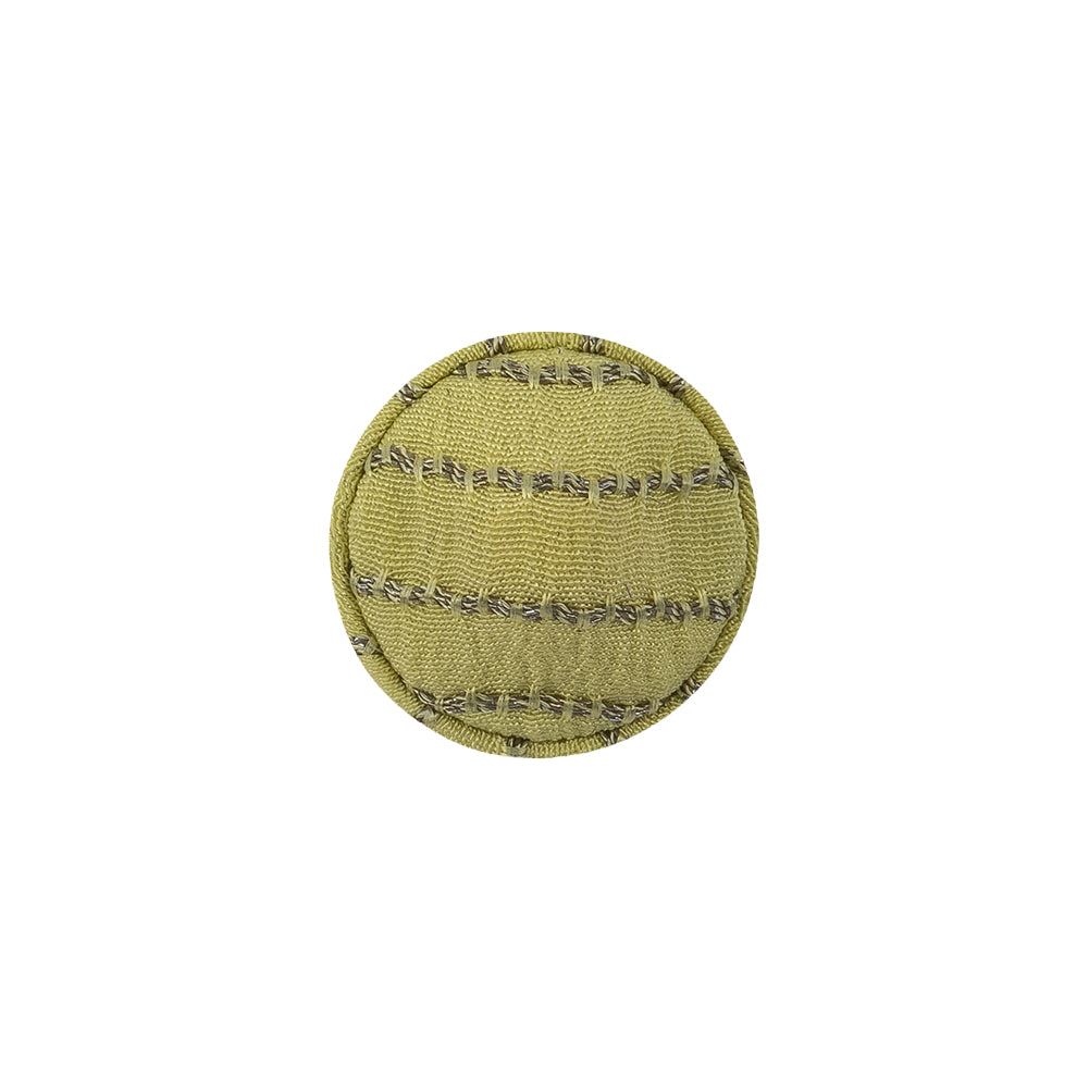 Lime and Silvery Lurex Striated Satin Fabric Covered Silk and Metal Sew On Button - 24L/15mm Detail Lime and Silvery Lurex Striated Satin Fabric Covered Silk and Metal Sew On Button - 24L/15mm Detail