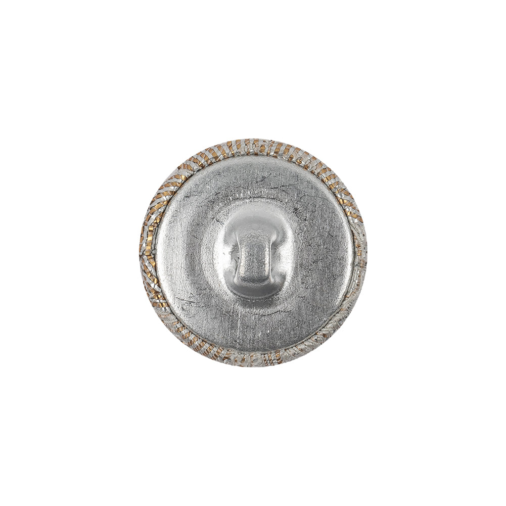 Golden Egg Lurex, Rainy Day and White Abstract Brocade Fabric Covered Shank Back Button - 30L/19mm Detail Golden Egg Lurex, Rainy Day and White Abstract Brocade Fabric Covered Shank Back Button - 30L/19mm Detail