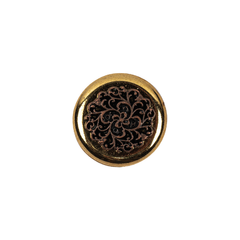 Italian Copper Coin Floral Shank Back Button - 24L/15mm Italian Copper Coin Floral Shank Back Button - 24L/15mm