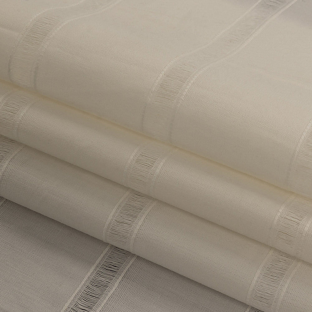 White Cotton Poplin with Ladder Stitched Stripes Folded White Cotton Poplin with Ladder Stitched Stripes Folded