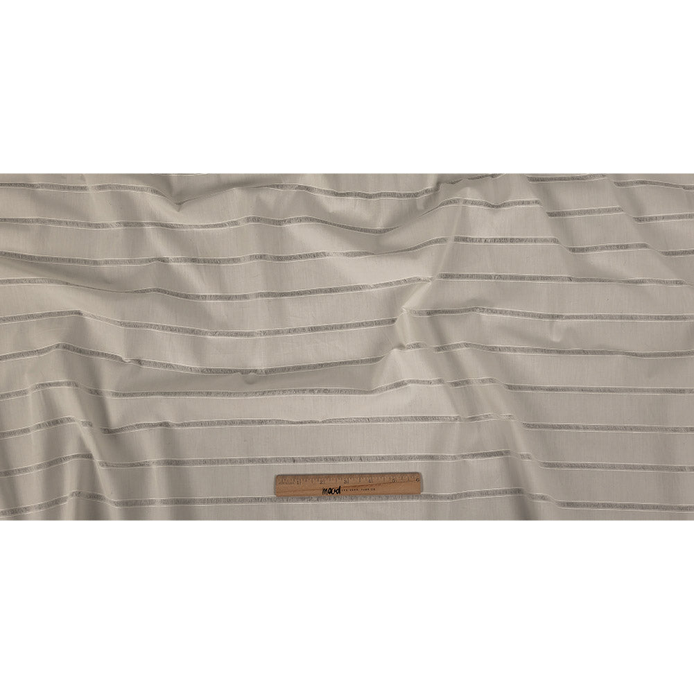 White Cotton Poplin with Ladder Stitched Stripes Full White Cotton Poplin with Ladder Stitched Stripes Full