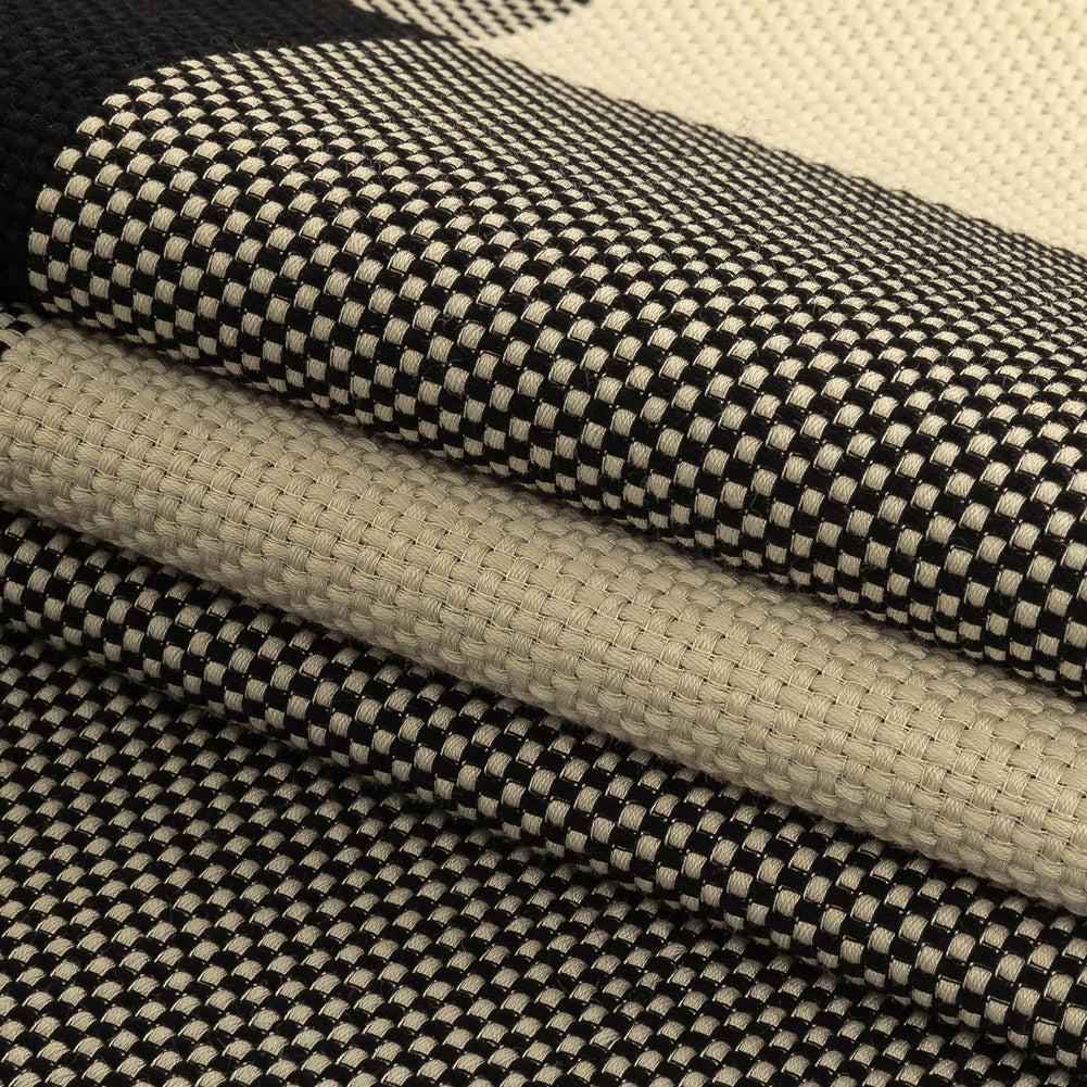 Italian Large-Scale Black and White Asparagus Buffalo Check Cotton Basketweave Folded Italian Large-Scale Black and White Asparagus Buffalo Check Cotton Basketweave Folded
