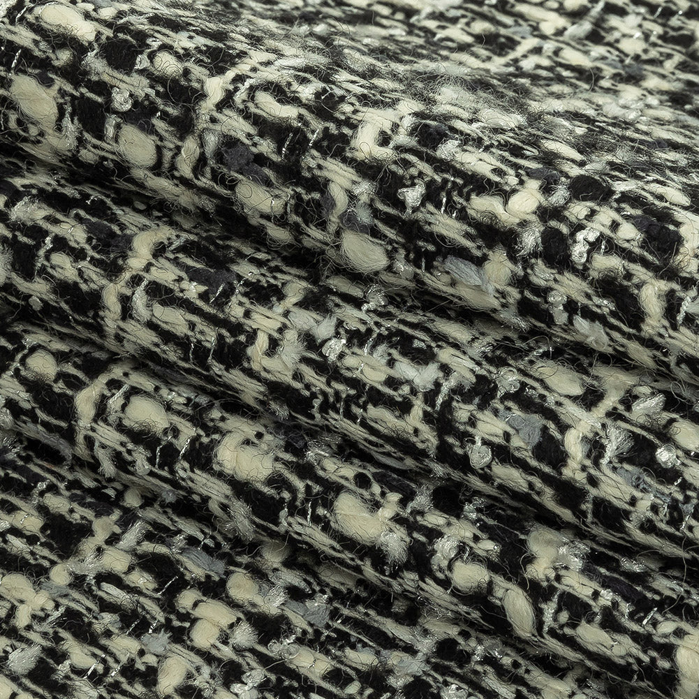 Alvin Valley Cannoli Cream, Black and Metallic Silver Boucled Wool Tweed Folded Alvin Valley Cannoli Cream, Black and Metallic Silver Boucled Wool Tweed Folded