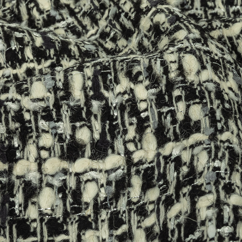 Alvin Valley Cannoli Cream, Black and Metallic Silver Boucled Wool Tweed Detail Alvin Valley Cannoli Cream, Black and Metallic Silver Boucled Wool Tweed Detail