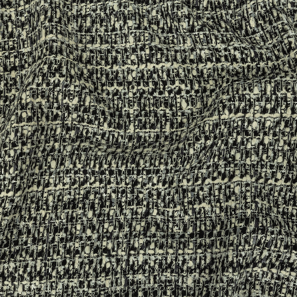 Alvin Valley Cannoli Cream, Black and Metallic Silver Boucled Wool Tweed Alvin Valley Cannoli Cream, Black and Metallic Silver Boucled Wool Tweed