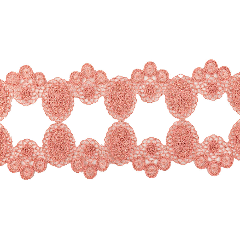 Salmon Pink Circles and Squares Lace Trimming - 3.75" Salmon Pink Circles and Squares Lace Trimming - 3.75"