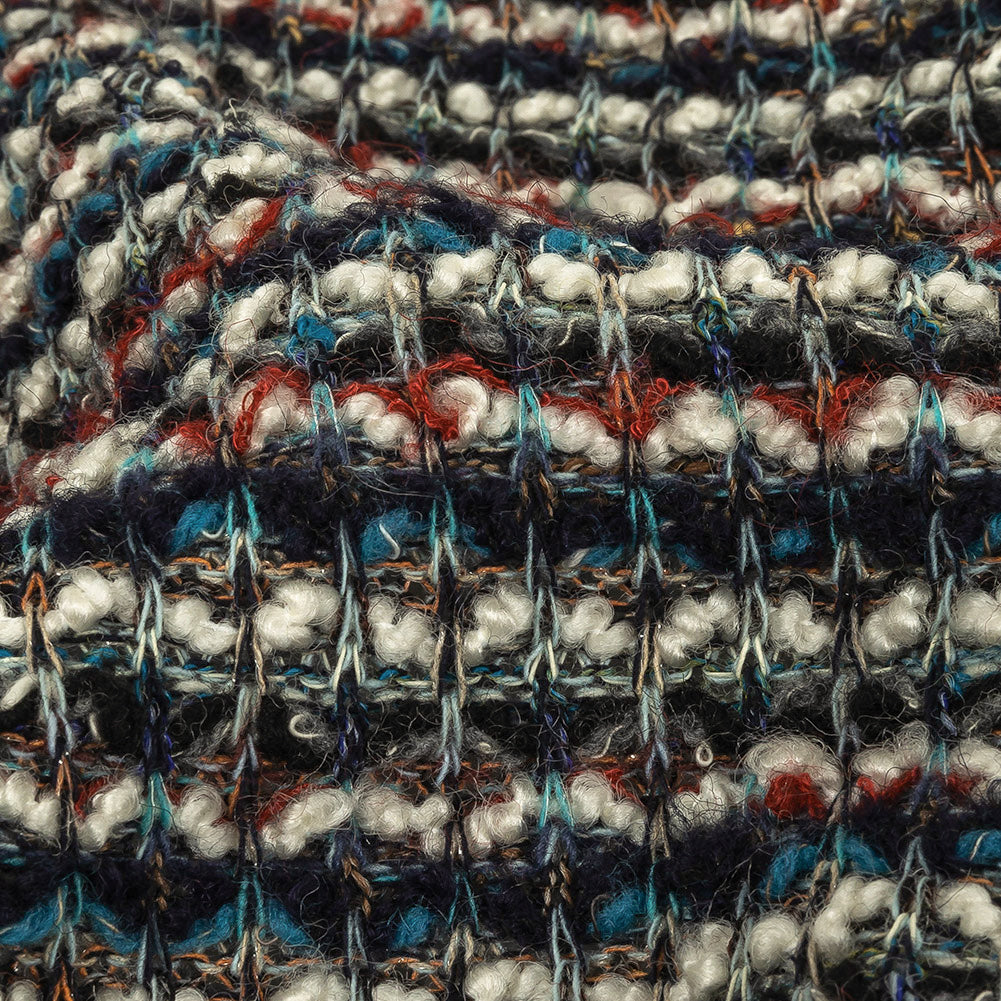 Teal, Russet Brown, and White Striped Chunky Sweater Knit Detail Teal, Russet Brown, and White Striped Chunky Sweater Knit Detail