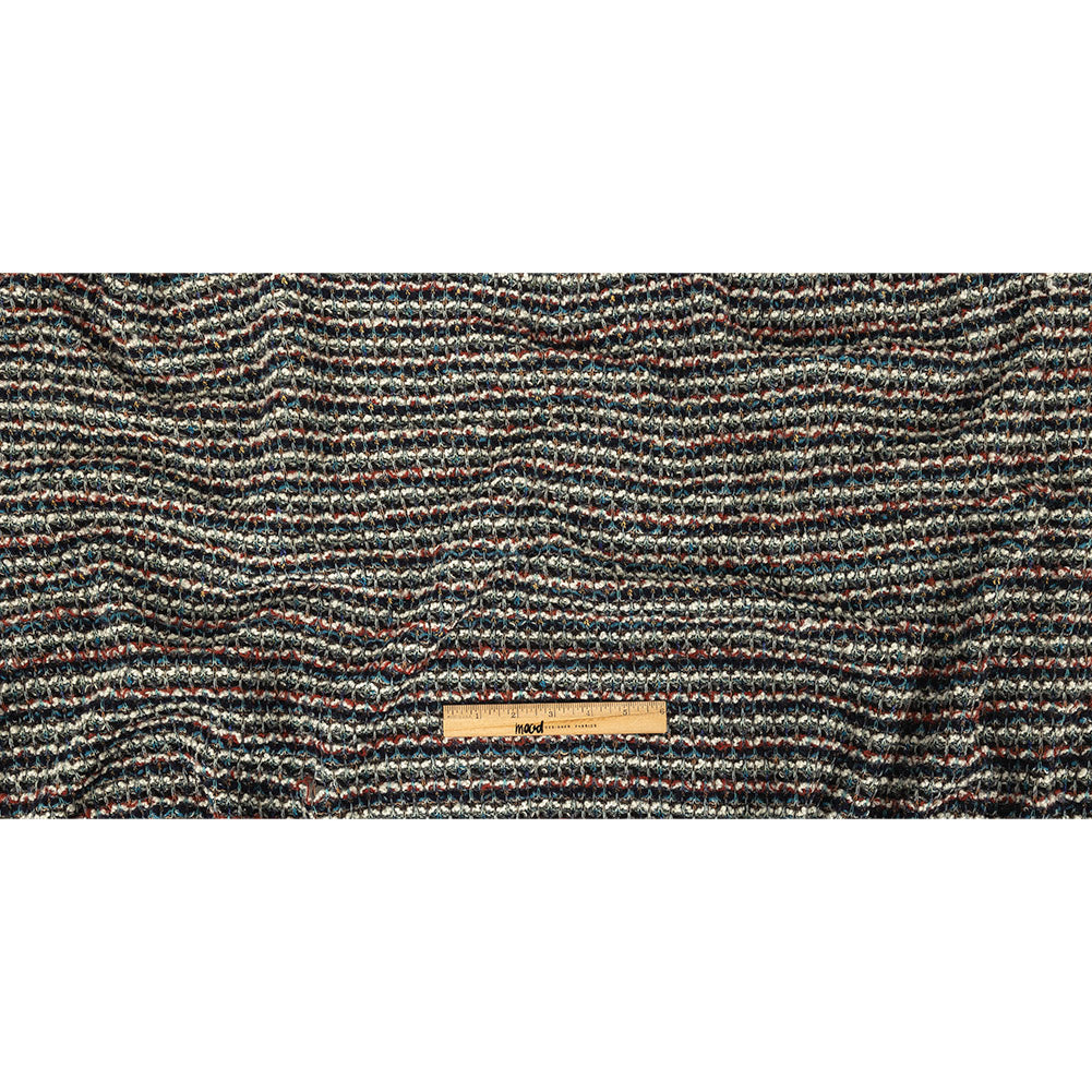 Teal, Russet Brown, and White Striped Chunky Sweater Knit Full Teal, Russet Brown, and White Striped Chunky Sweater Knit Full