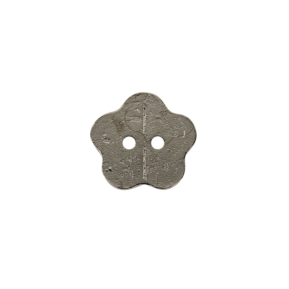 Nickel Nailshead Textured 2-Hole Metal Flower Button - 24L/15mm Detail Nickel Nailshead Textured 2-Hole Metal Flower Button - 24L/15mm Detail
