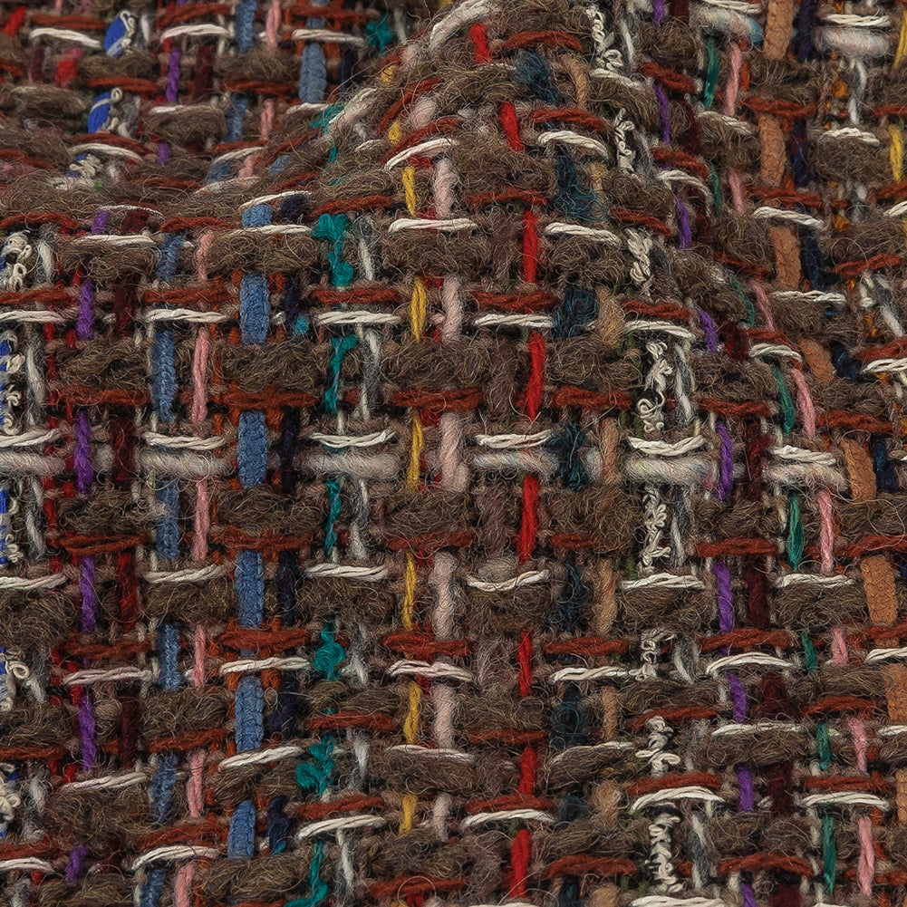 Italian Taupe, Olive and Multicolor Blended Wool Tweed Detail Italian Taupe, Olive and Multicolor Blended Wool Tweed Detail