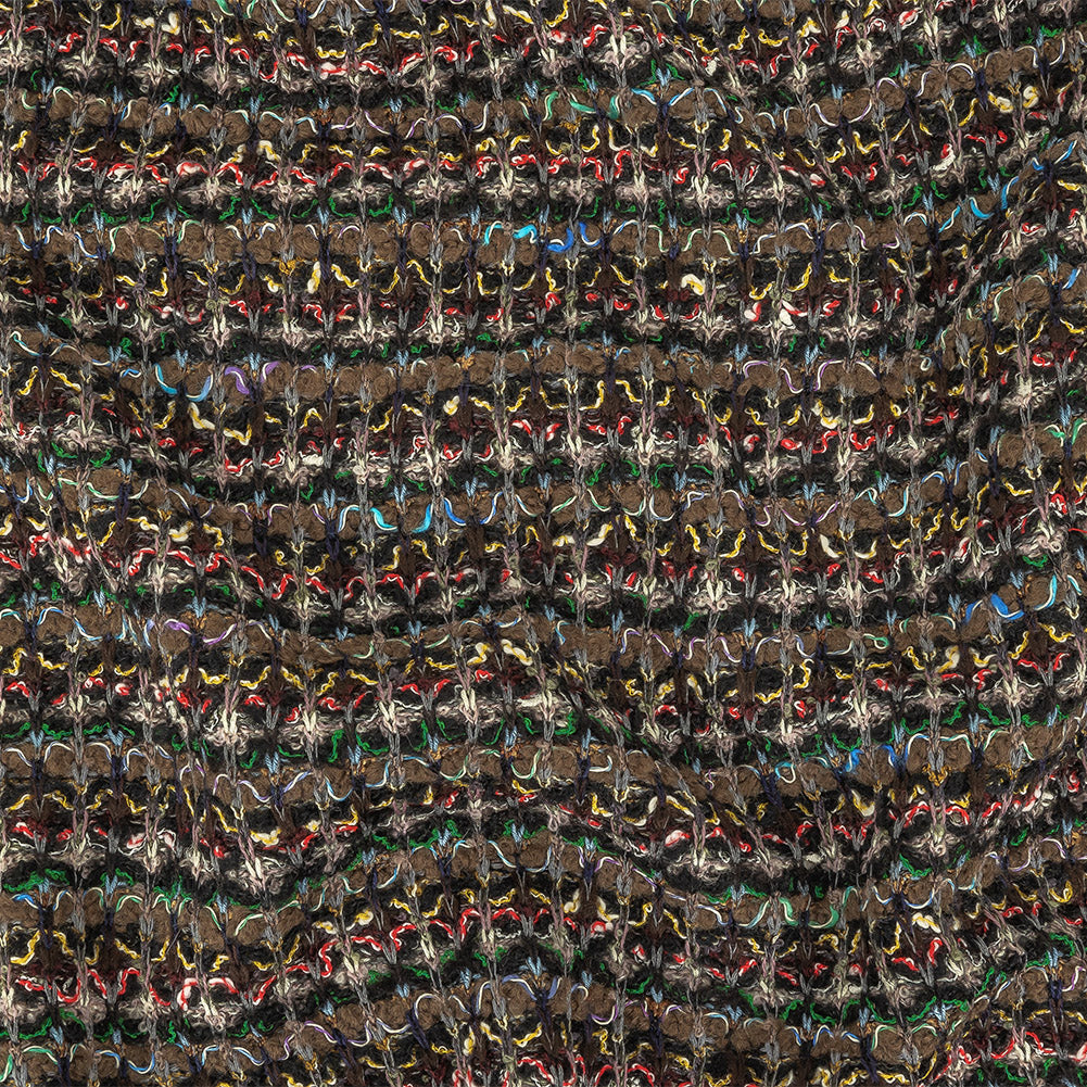 Italian Army Green, Yellow and Hot Pink Stripes Boucled Wool Sweater Knit Italian Army Green, Yellow and Hot Pink Stripes Boucled Wool Sweater Knit