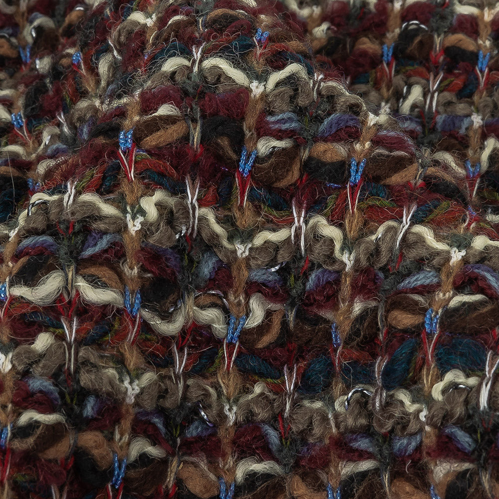 Burgundy, Gray Green and White Loopy Wool Sweater Knit Detail Burgundy, Gray Green and White Loopy Wool Sweater Knit Detail