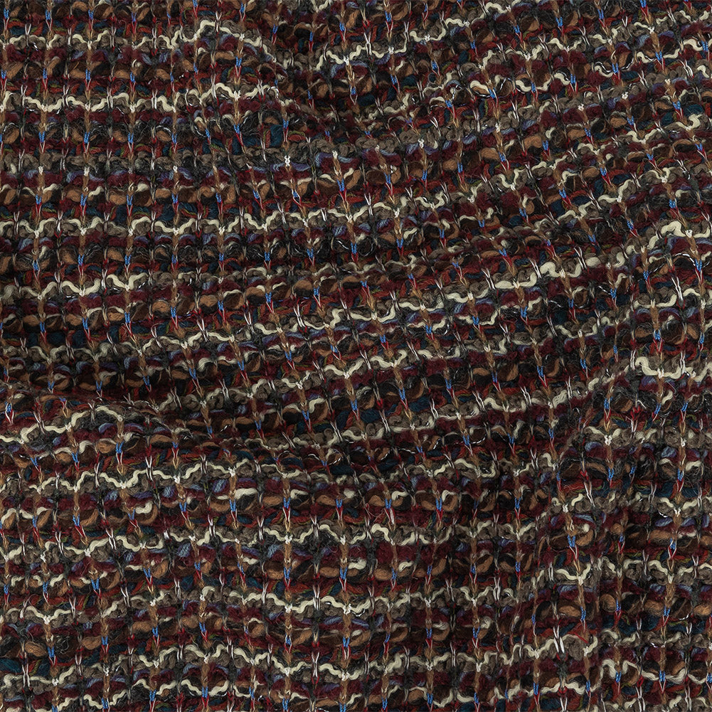 Burgundy, Gray Green and White Loopy Wool Sweater Knit Burgundy, Gray Green and White Loopy Wool Sweater Knit