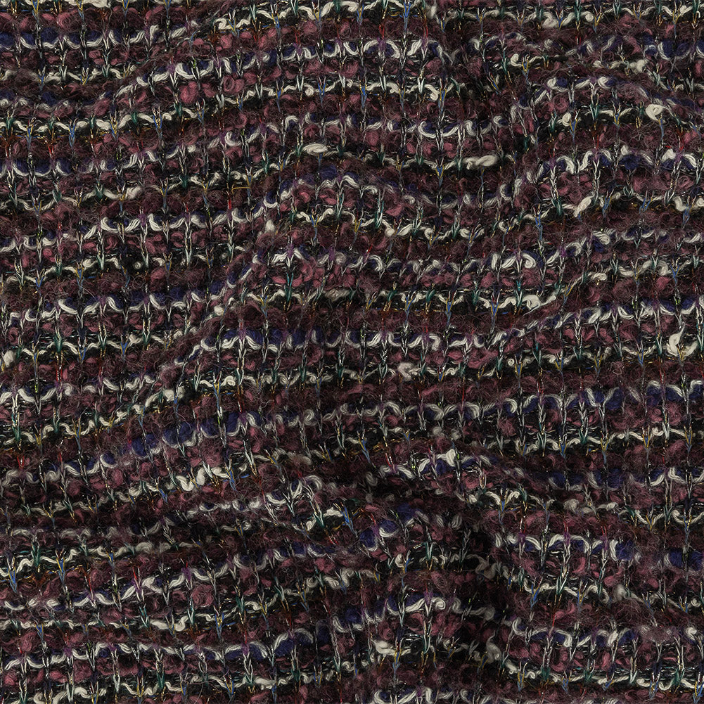 Rose, Eggplant and Metallic Silver Loopy Wool Sweater Knit Rose, Eggplant and Metallic Silver Loopy Wool Sweater Knit