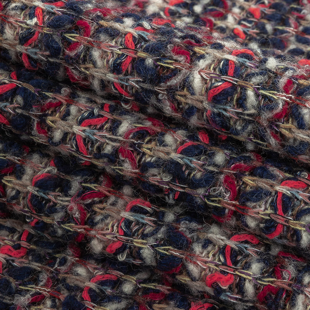 Navy, White and Neon Pink Loopy Stripes Wool Sweater Knit Folded Navy, White and Neon Pink Loopy Stripes Wool Sweater Knit Folded