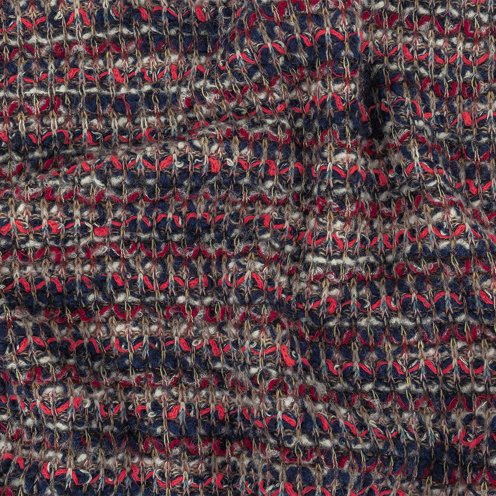 Navy, White and Neon Pink Loopy Stripes Wool Sweater Knit Navy, White and Neon Pink Loopy Stripes Wool Sweater Knit