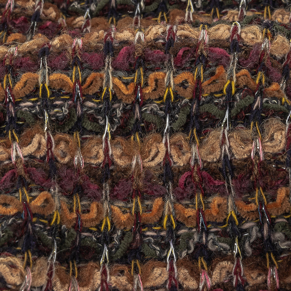 Caramel, Mulberry, and Forest Green Striped Chenille Sweater Knit Detail Caramel, Mulberry, and Forest Green Striped Chenille Sweater Knit Detail