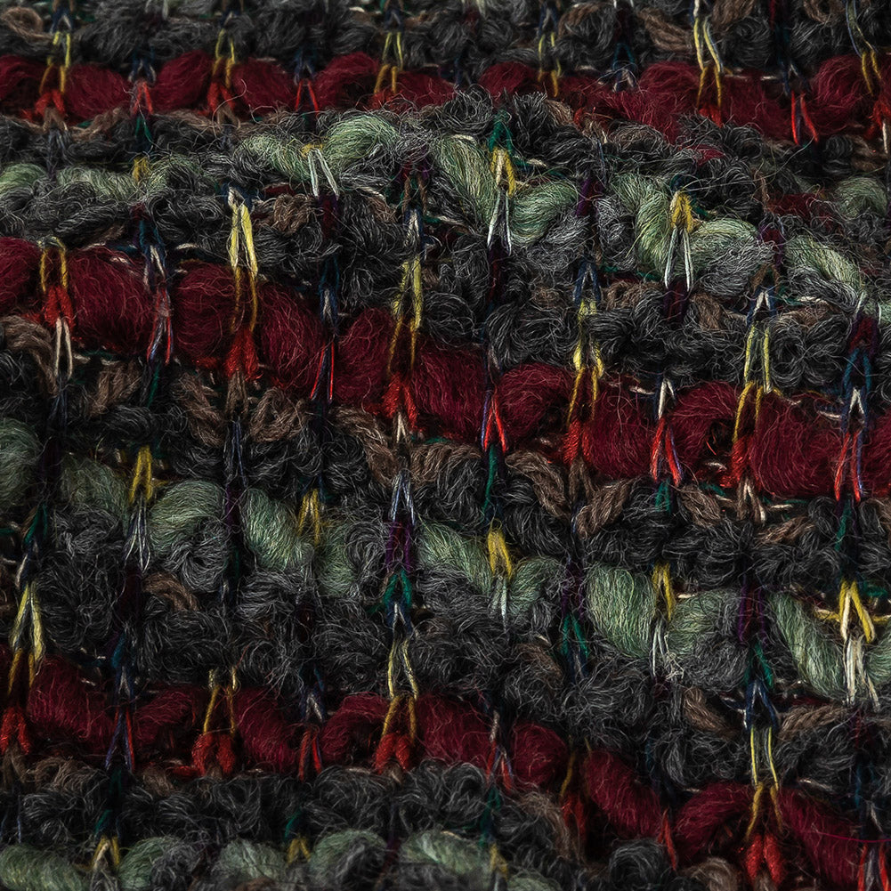 Italian Burgundy, Raven and Brunette Striped Chunky Wool Knit Detail Italian Burgundy, Raven and Brunette Striped Chunky Wool Knit Detail