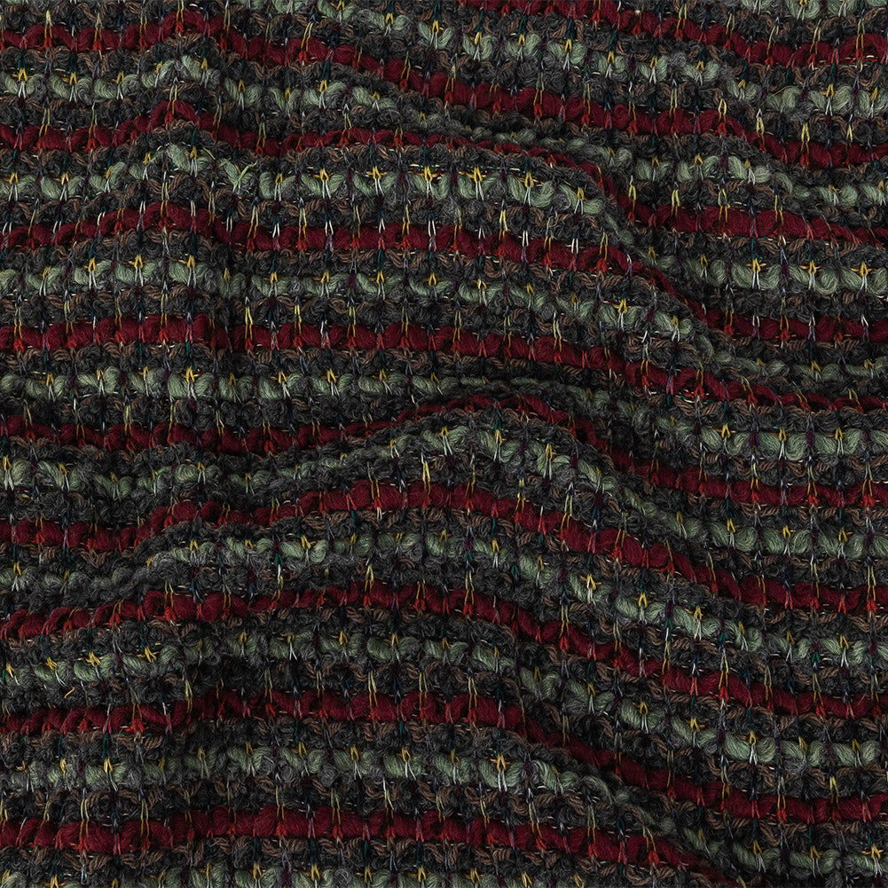 Italian Burgundy, Raven and Brunette Striped Chunky Wool Knit Italian Burgundy, Raven and Brunette Striped Chunky Wool Knit