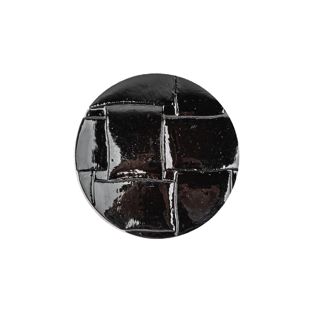 Italian Shiny Black Basketweave Embossed Faux Leather Button - 36L/23mm Italian Shiny Black Basketweave Embossed Faux Leather Button - 36L/23mm