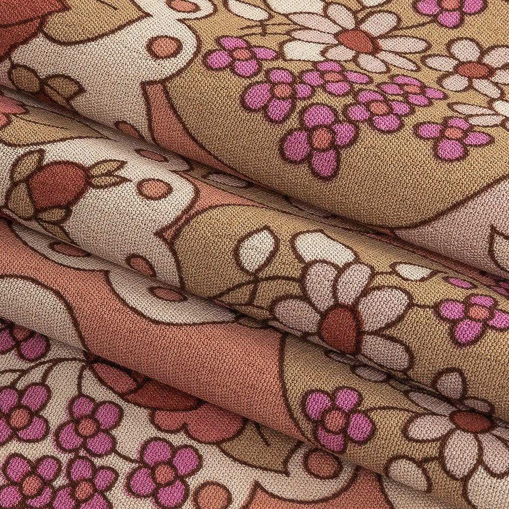 Italian Pink, Purple, and Cream Roses and Doilies Rayon Crepe Folded Italian Pink, Purple, and Cream Roses and Doilies Rayon Crepe Folded