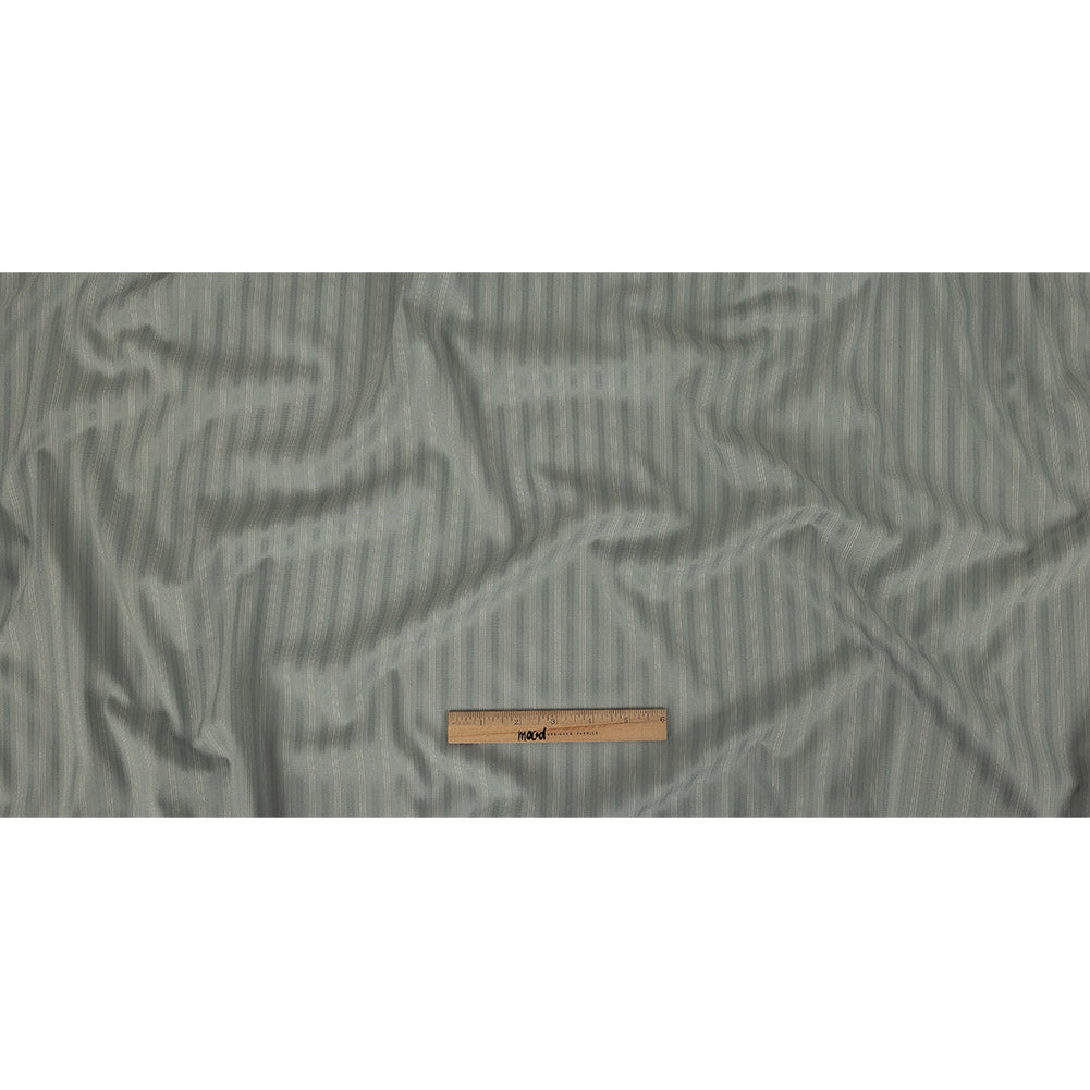 Cool Gray Satin-Faced Twill Stripes Stretch Polyester Suiting with Metallic White Pinstripes Full Cool Gray Satin-Faced Twill Stripes Stretch Polyester Suiting with Metallic White Pinstripes Full