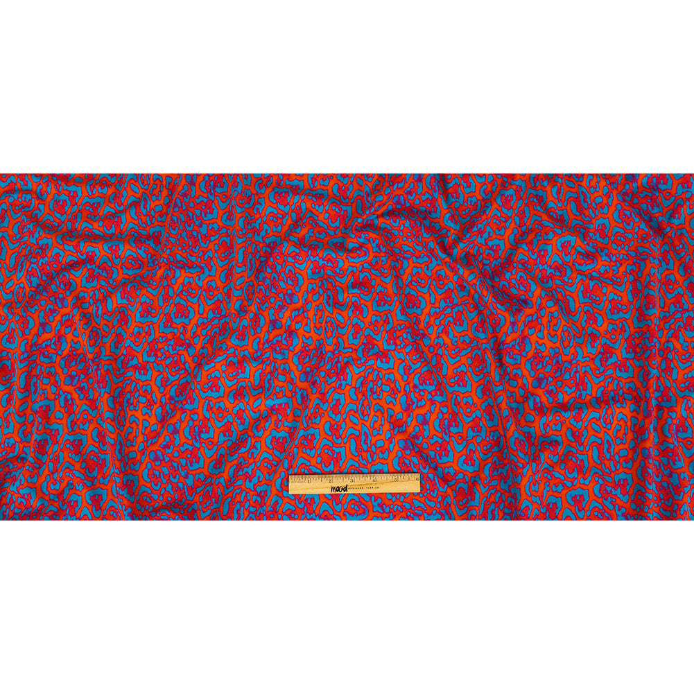 Compression Swimwear Tricot, UV Protective with Aloe Vera Microcapsules - Fjord Blue and Red Orange Leopard Spots - Caye Collection - Full Compression Swimwear Tricot, UV Protective with Aloe Vera Microcapsules - Fjord Blue and Red Orange Leopard Spots - Caye Collection - Full
