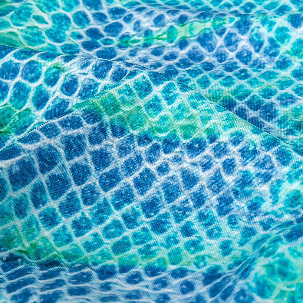 Compression Swimwear Tricot, UV Protective with Aloe Vera Microcapsules - Blue and Teal Python - Caye Collection - Detail Compression Swimwear Tricot, UV Protective with Aloe Vera Microcapsules - Blue and Teal Python - Caye Collection - Detail