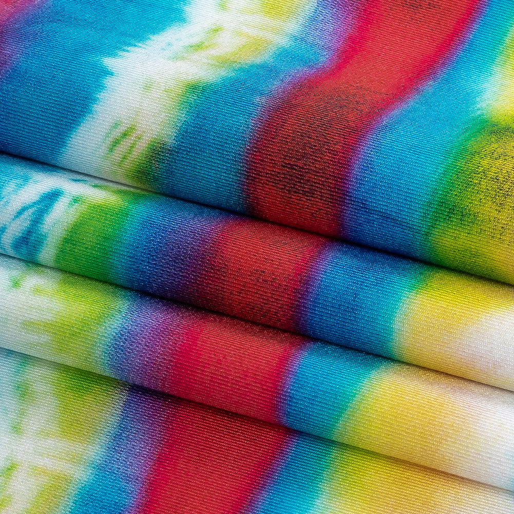 Compression Swimwear Tricot, UV Protective with Aloe Vera Microcapsules - Pink, Blue and Yellow Tie Dye Stripes - Caye Collection - Folded Compression Swimwear Tricot, UV Protective with Aloe Vera Microcapsules - Pink, Blue and Yellow Tie Dye Stripes - Caye Collection - Folded