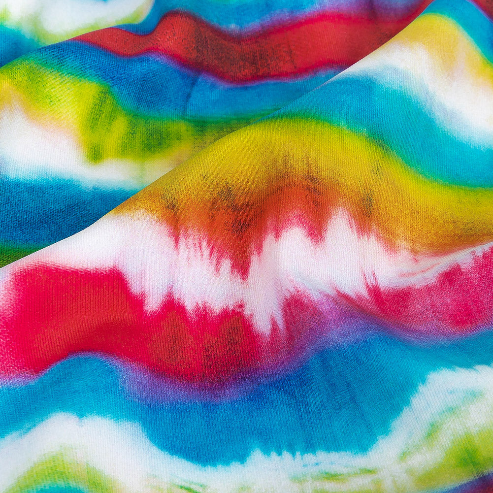 Compression Swimwear Tricot, UV Protective with Aloe Vera Microcapsules - Pink, Blue and Yellow Tie Dye Stripes - Caye Collection - Detail Compression Swimwear Tricot, UV Protective with Aloe Vera Microcapsules - Pink, Blue and Yellow Tie Dye Stripes - Caye Collection - Detail