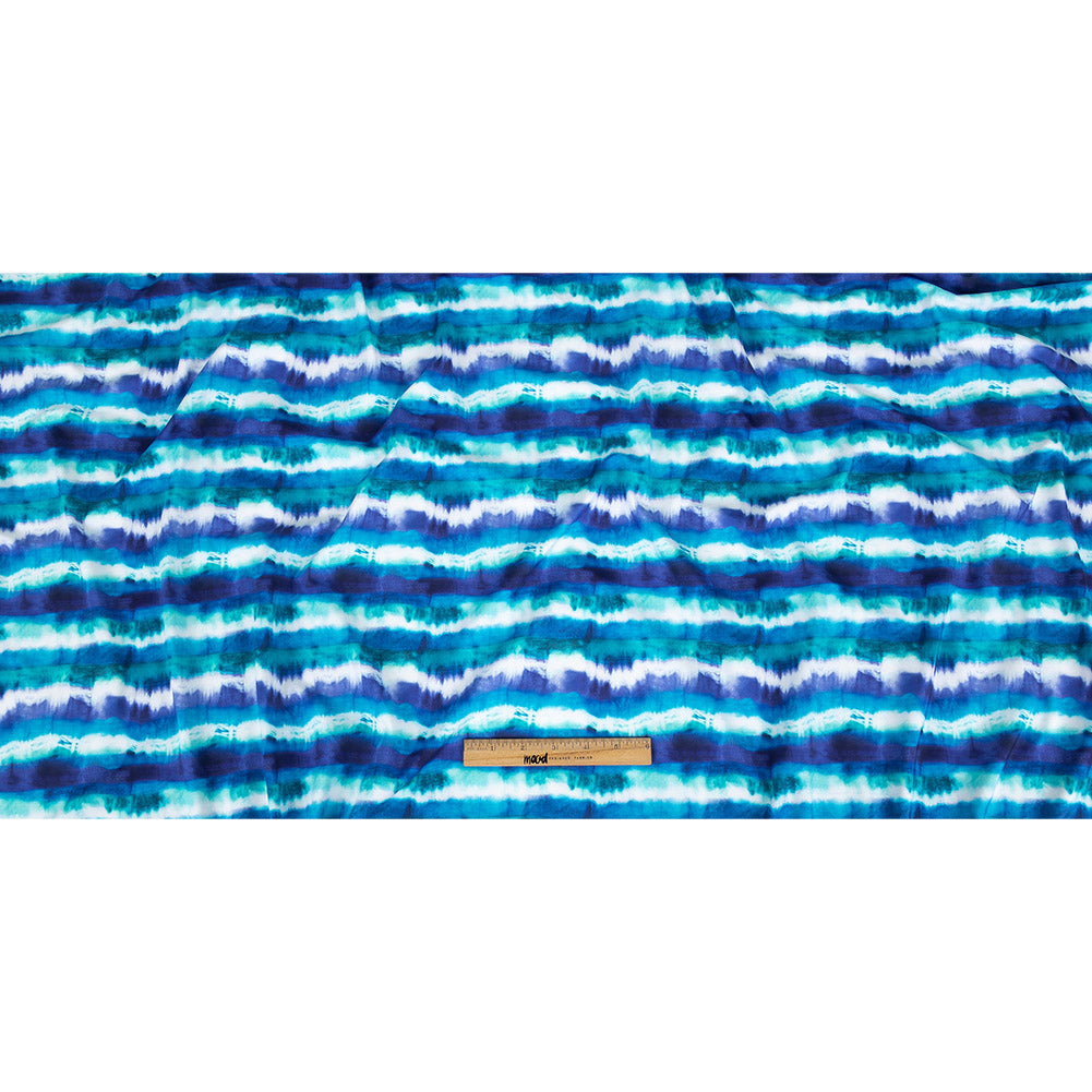Compression Swimwear Tricot, UV Protective with Aloe Vera Microcapsules - Deep Ultramarine, Teal and White Tie Dye Stripes - Caye Collection - Full Compression Swimwear Tricot, UV Protective with Aloe Vera Microcapsules - Deep Ultramarine, Teal and White Tie Dye Stripes - Caye Collection - Full