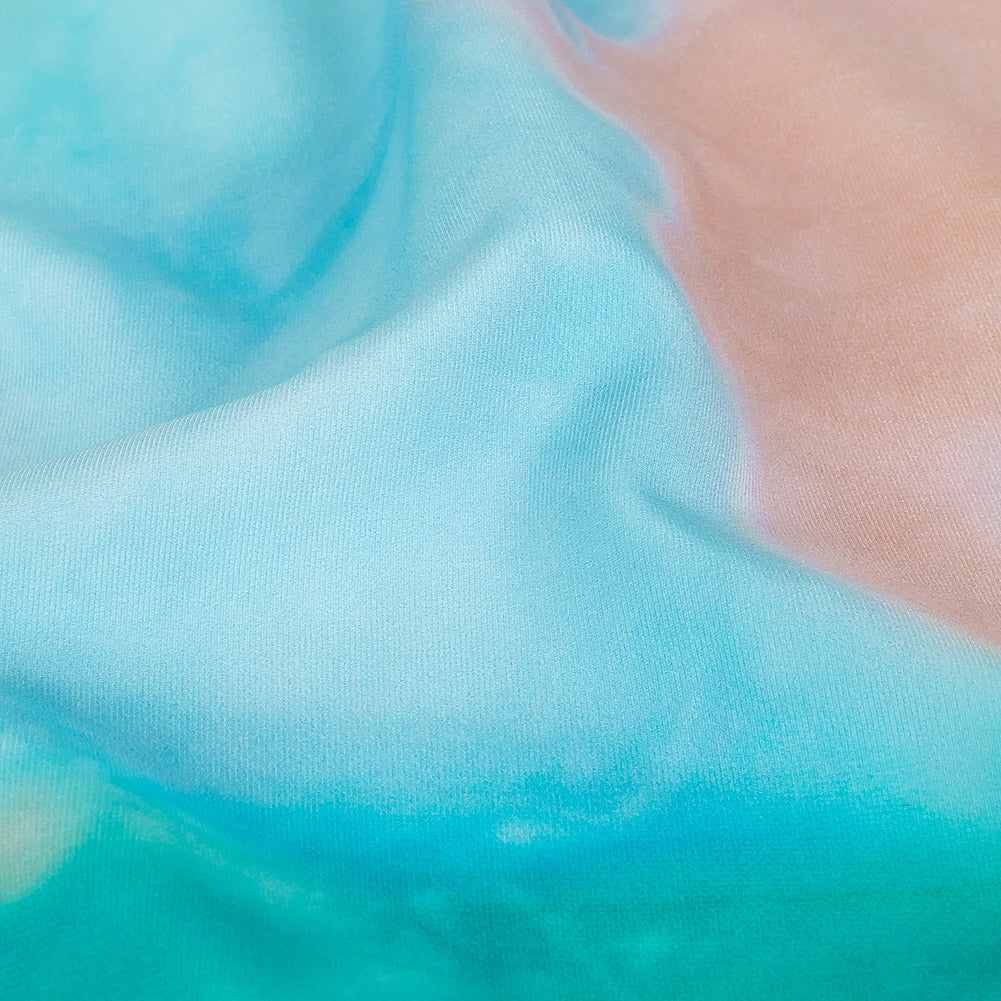 Compression Swimwear Tricot, UV Protective with Aloe Vera Microcapsules - Blue, Green and Orange Tie Dye - Caye Collection - Detail Compression Swimwear Tricot, UV Protective with Aloe Vera Microcapsules - Blue, Green and Orange Tie Dye - Caye Collection - Detail