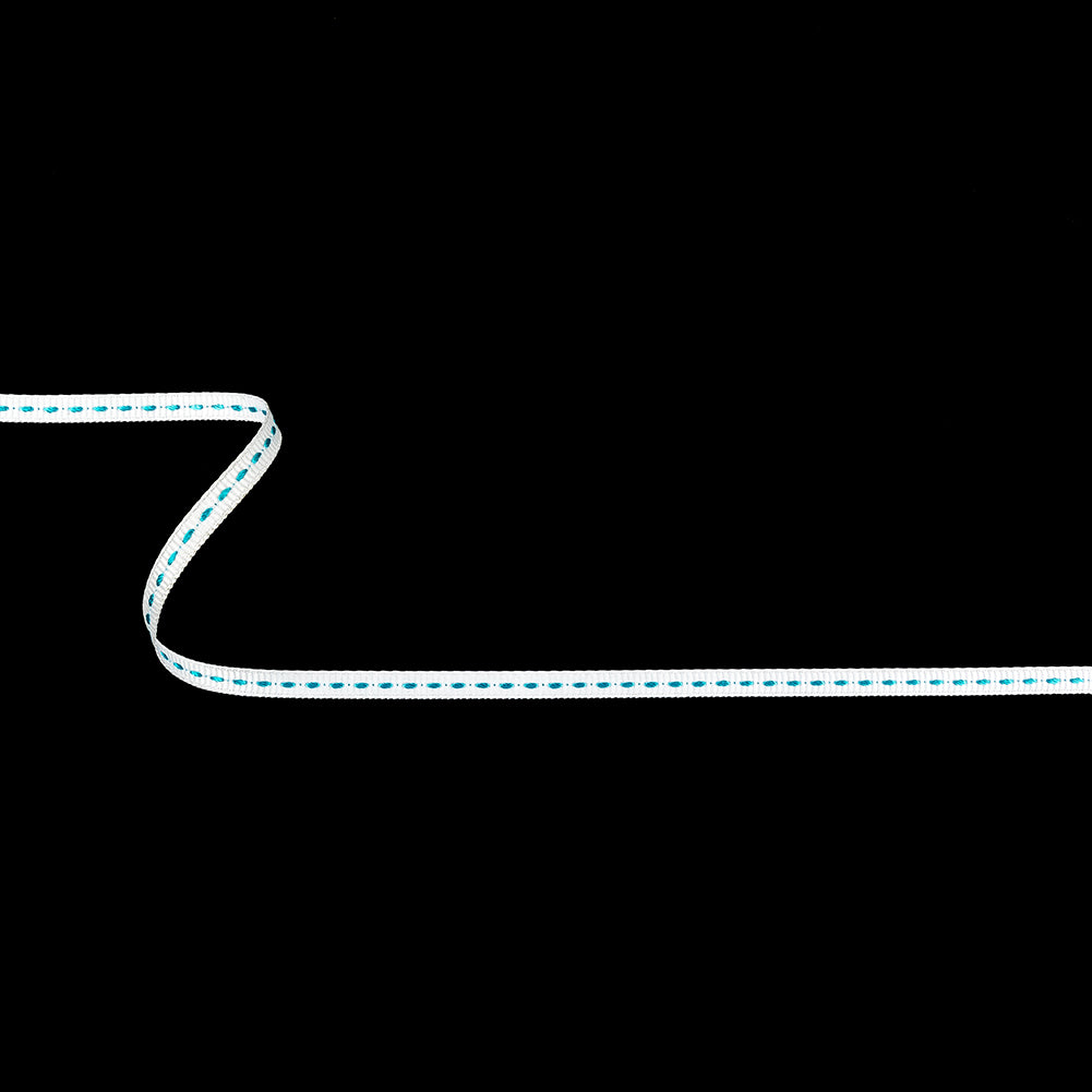 White Grosgrain Ribbon with Turquoise Stitching - 0.25" White Grosgrain Ribbon with Turquoise Stitching - 0.25"