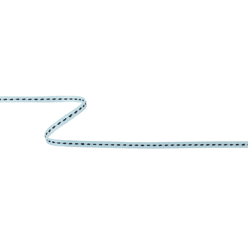 Light Blue Grosgrain Ribbon with Navy Stitching - 0.25" Light Blue Grosgrain Ribbon with Navy Stitching - 0.25"