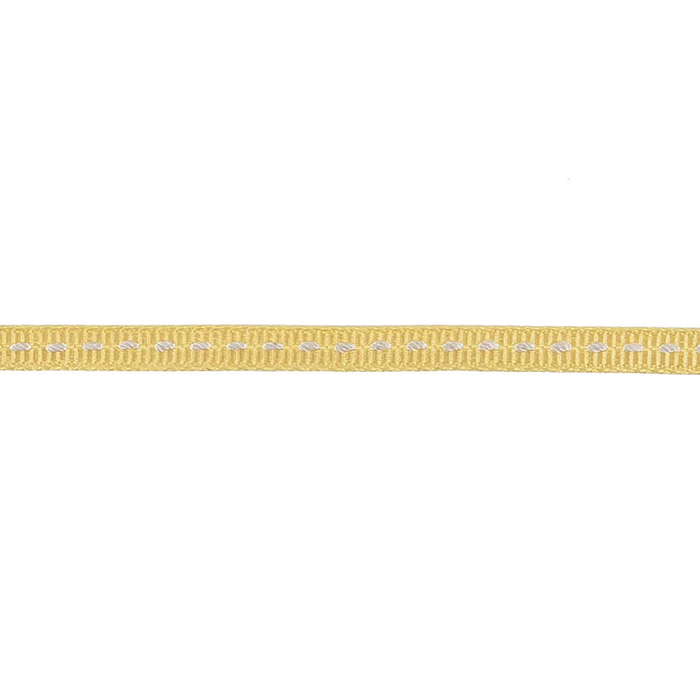 Light Yellow Grosgrain Ribbon with Bright White Stitching - 0.25" Detail Light Yellow Grosgrain Ribbon with Bright White Stitching - 0.25" Detail