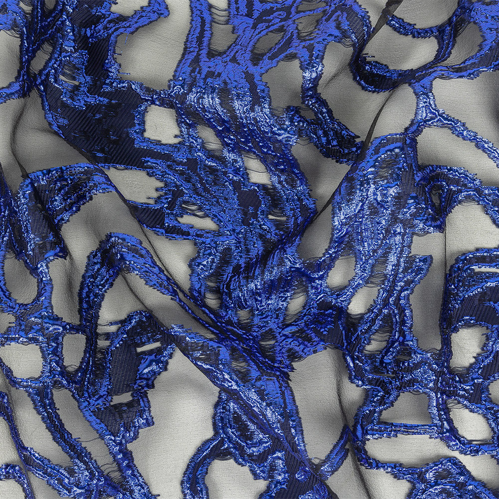 Mood Exclusive Metallic Magnetic Blue and Black Mineral Veins Luxury Burnout Brocade Mood Exclusive Metallic Magnetic Blue and Black Mineral Veins Luxury Burnout Brocade