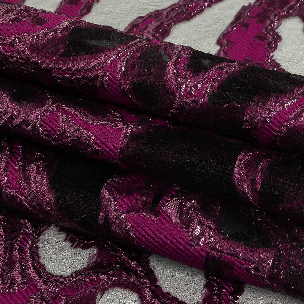 Mood Exclusive Metallic Raspberry Radiance and Black Mineral Veins Luxury Burnout Brocade Folded Mood Exclusive Metallic Raspberry Radiance and Black Mineral Veins Luxury Burnout Brocade Folded