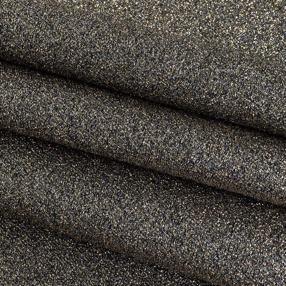 Cygnus Metallic Gold and Navy Crinkled Lame Luxury Brocade Folded Cygnus Metallic Gold and Navy Crinkled Lame Luxury Brocade Folded