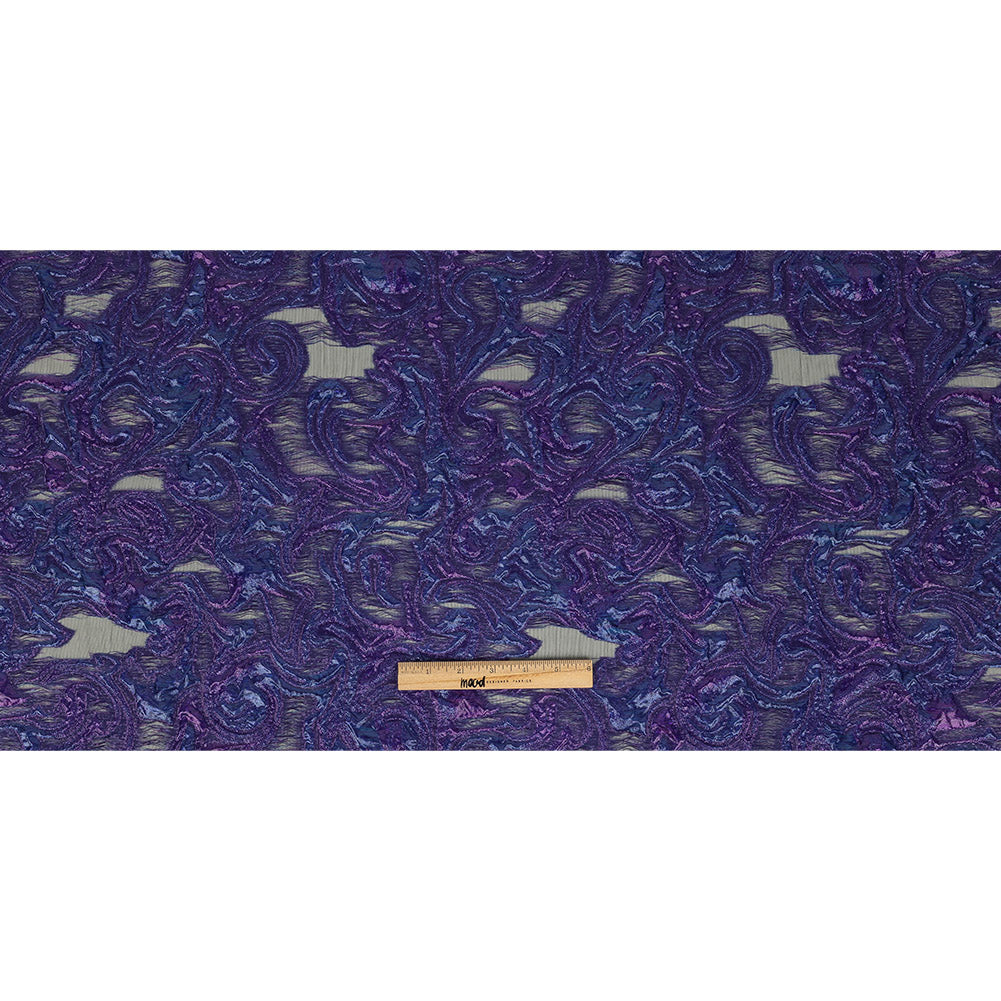 Mood Exclusive Metallic Purple and Navy Swirls Sheer Organza Luxury Brocade Full Mood Exclusive Metallic Purple and Navy Swirls Sheer Organza Luxury Brocade Full