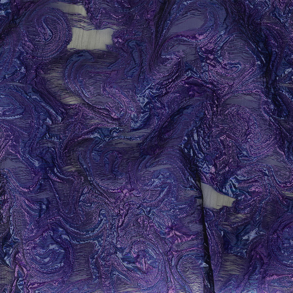 Mood Exclusive Metallic Purple and Navy Swirls Sheer Organza Luxury Brocade Mood Exclusive Metallic Purple and Navy Swirls Sheer Organza Luxury Brocade