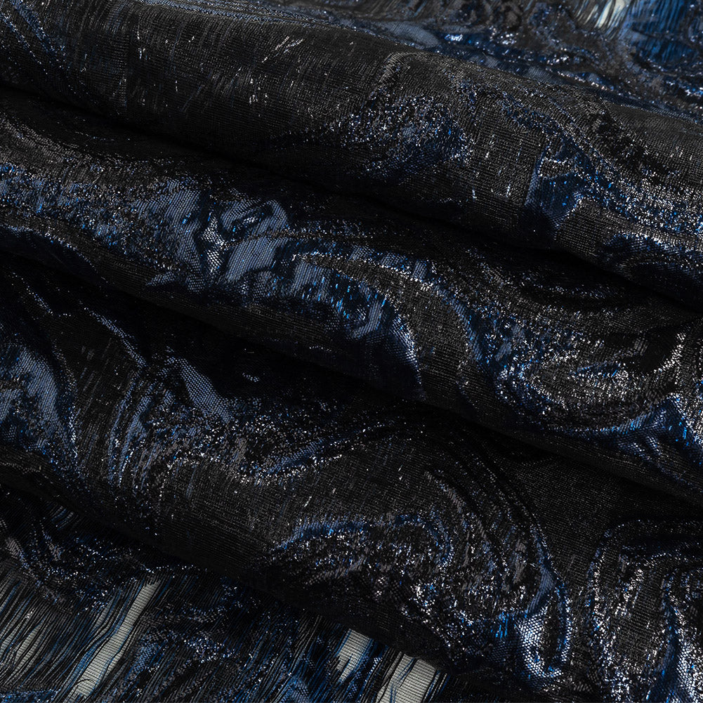 Mood Exclusive Metallic Navy and Black Swirls Sheer Organza Luxury Brocade Folded Mood Exclusive Metallic Navy and Black Swirls Sheer Organza Luxury Brocade Folded